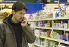 Director John Webster is having a hard time finding products not packed in 
					plastic in the local supermarket. 
					Photo by Petri Kaipiainen/Kuvaryhm/SKOY